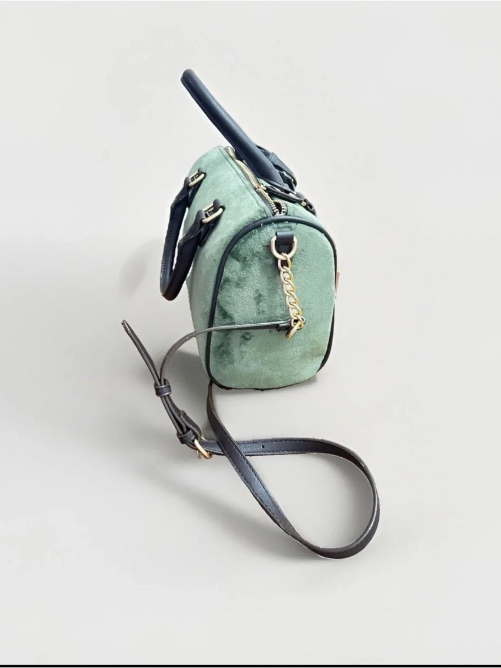 Juicy Couture Green Velvet Satchel with Navy Trim & Heart Charm